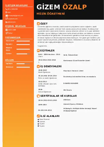 Müzik Öğretmeni Cv Örnekleri cv indir